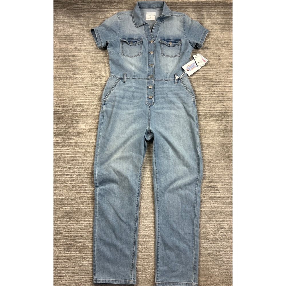 Celebrity Pink Boilersuit Women Large Light Wash Slim Denim Jumpsuit Utility